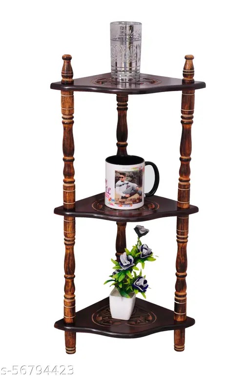 Wooden 3 Shelves Planter Stand, 3 Shelves Corner Stand & Floor Shelves Stand (Heart carving)