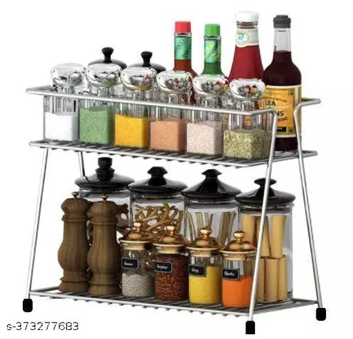 Stainless Steel 2-Tier Kitchen Rack and Organizer Spice Rack and Container Organizer, Utensils Dishes Spices Jar holder rack and cup and glass holder (2 Layer Spice Rack) Sliver