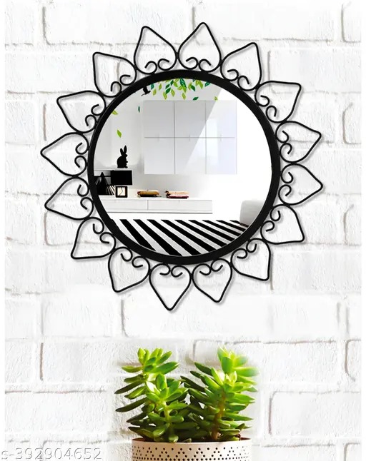 Handicrafts Modern Design Round Wall Mirror Metal Studded Frame Wall Hanging/Iron Wall Mounted Perfect for Living Room, Bathroom, Bedroom, Wall Decor (Antique, 1