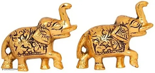 Elephant Small Pair Set For Home,Temple,Office And Gifting Happiness and Prosperity Return Gift Purpose Size Metal L-B-H-7.5x2.5x6 cm Each