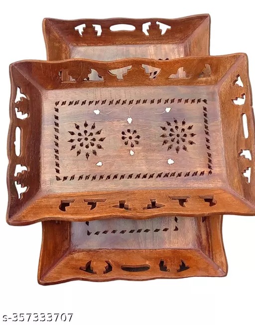  Wooden Sheesham 2 pcs Of Serving trays, Decorative trays Perfect For Your Home And Kitchen 15x10inch